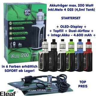 Eleaf IKuu i200 TC Komplettset mit Melo 4 D25 4,5ml - 4600 mAh E-Zigarette SC