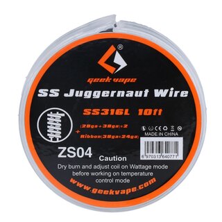 GeekVape 3 Meter DIY SS Juggernaut Wire SS316L 28ga+38ga*2 + Ribbon 38ga+24ga Wickeldraht