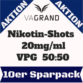 10x 10ml Nikotinshots MADE IN GERMANY 20mg VPG 50:50 Nikotin Shot Vagrand WOW