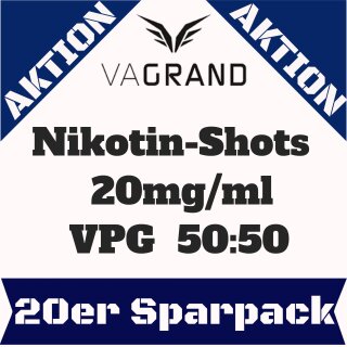 20x 10ml Nikotinshots MADE IN GERMANY 20mg VPG 50:50 Nikotin Shot Vagrand WOW