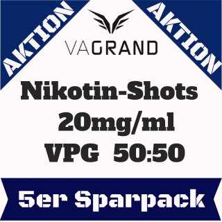 5x 10ml Nikotinshots MADE IN GERMANY 20mg VPG 50:50 Nikotin Shot Vagrand WOW