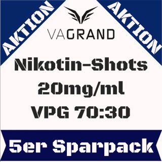 5x 10ml Nikotinshots MADE IN GERMANY 20mg VPG 70:30 Nikotin Shot Vagrand WOW