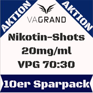 10x 10ml Nikotinshots MADE IN GERMANY 20mg VPG 70:30 Nikotin Shot Vagrand WOW