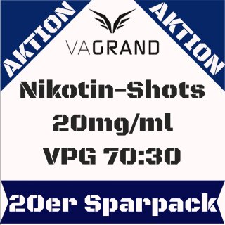20x 10ml Nikotinshots MADE IN GERMANY 20mg VPG 70:30 Nikotin Shot Vagrand WOW