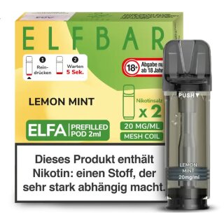 2x ELFA Pods - Lemon Mint 20mg NicSalt - Elfbar